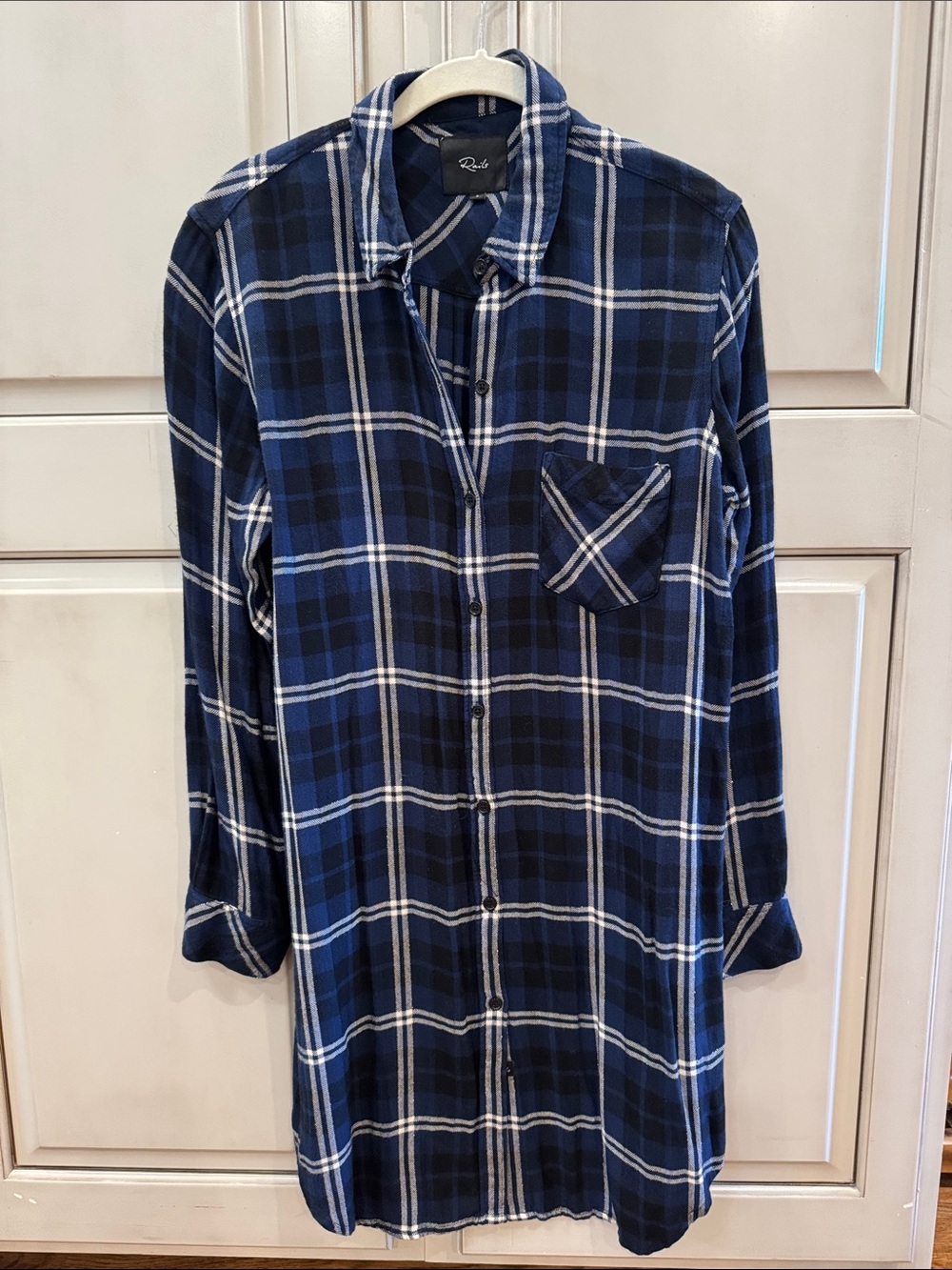 Rails Bianca Navy Blue Plaid Long-Sleeve Shirt Dress